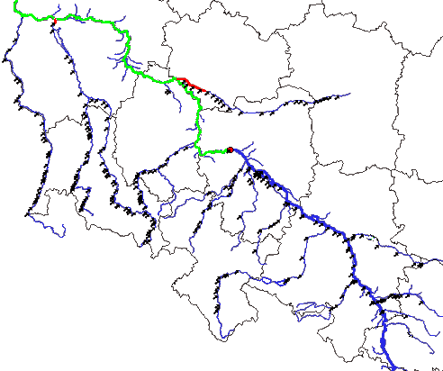 Mapa stopni wodnych na g�rnej i �rodkowej Odrze